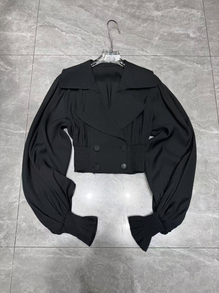 TWOTWINSTYLE Lapel Puff Sleeve Tunic Casual Crop Jacket