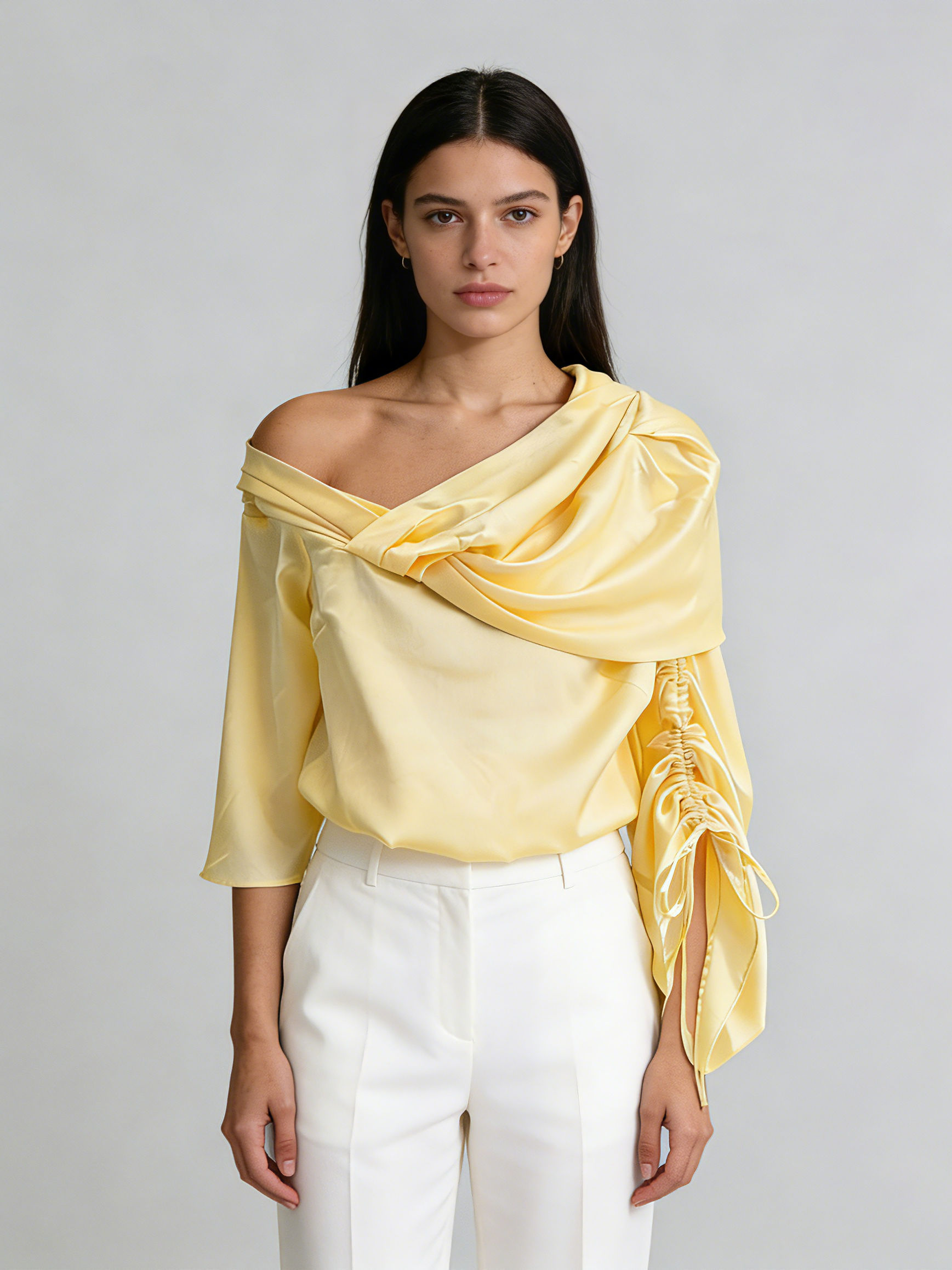 TWOTWINSTYLE Off One Shoulder Irregular Sleeve Designer Shirt