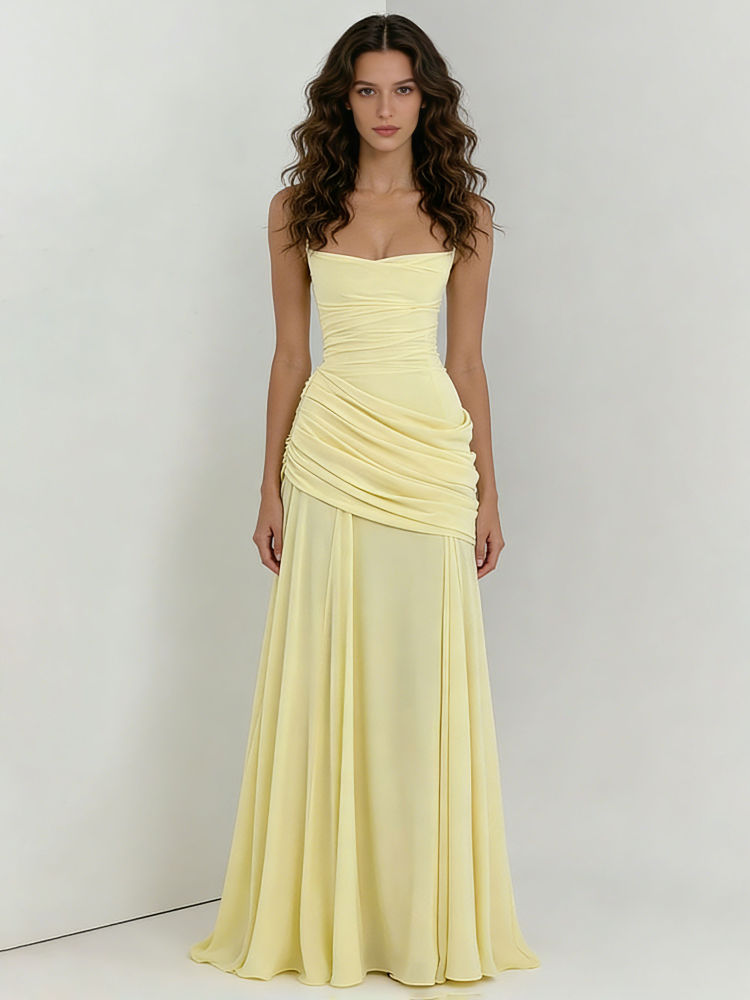 TWOTWINSTYLE Off Shoulder Tunic Pleated Maxi Dress