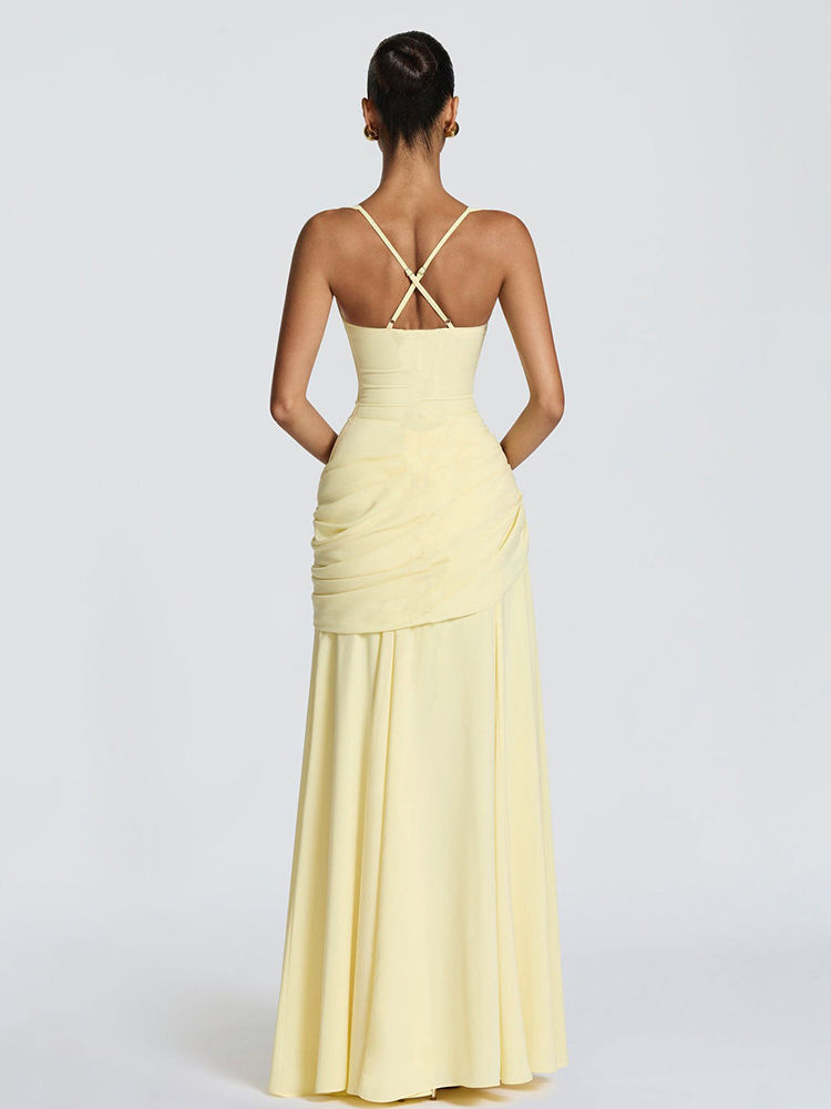 TWOTWINSTYLE Off Shoulder Tunic Pleated Maxi Dress