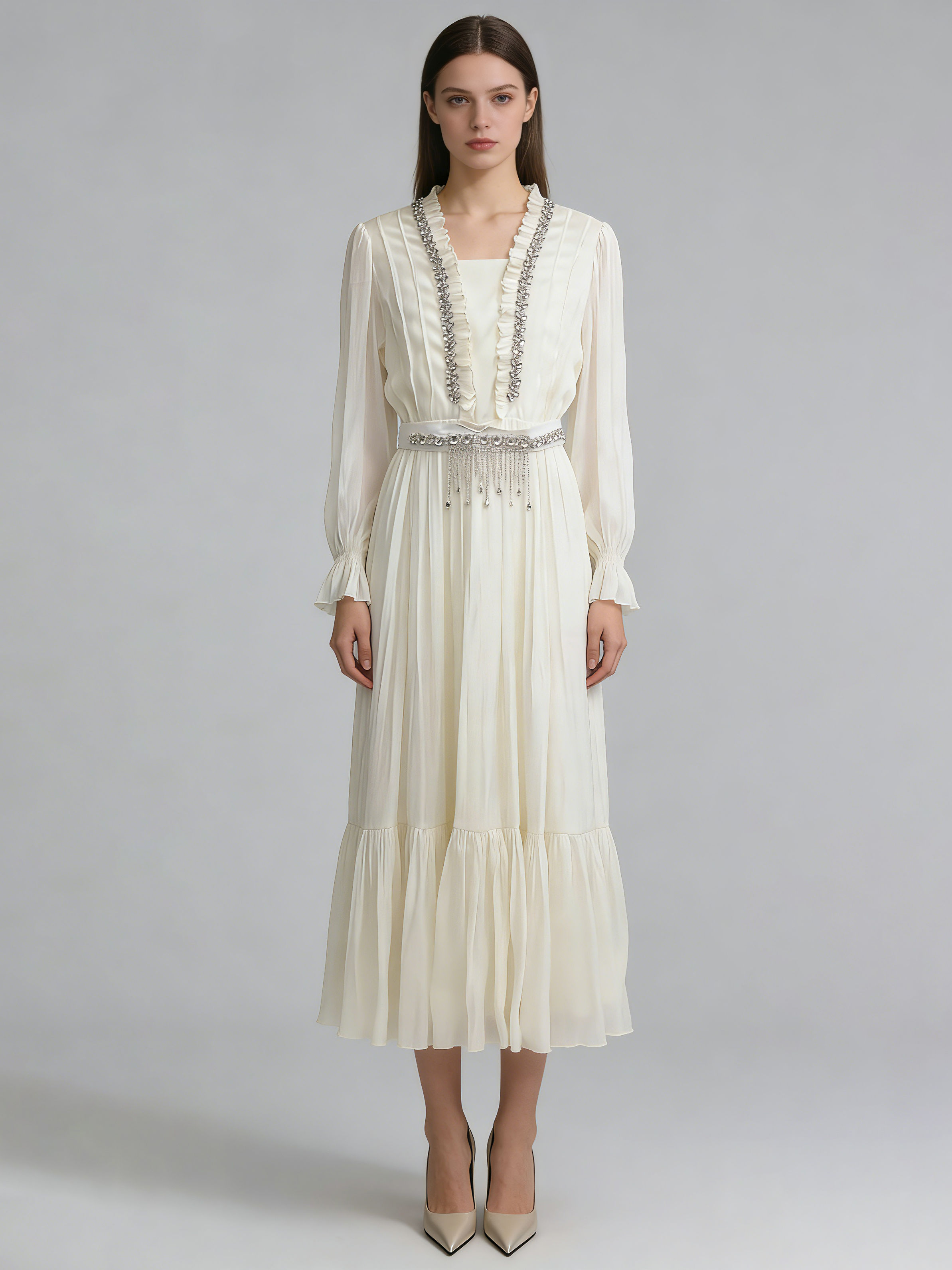 TWOTWINSTYLE Patchwork Diamond Bell Sleeve Elegant Dress