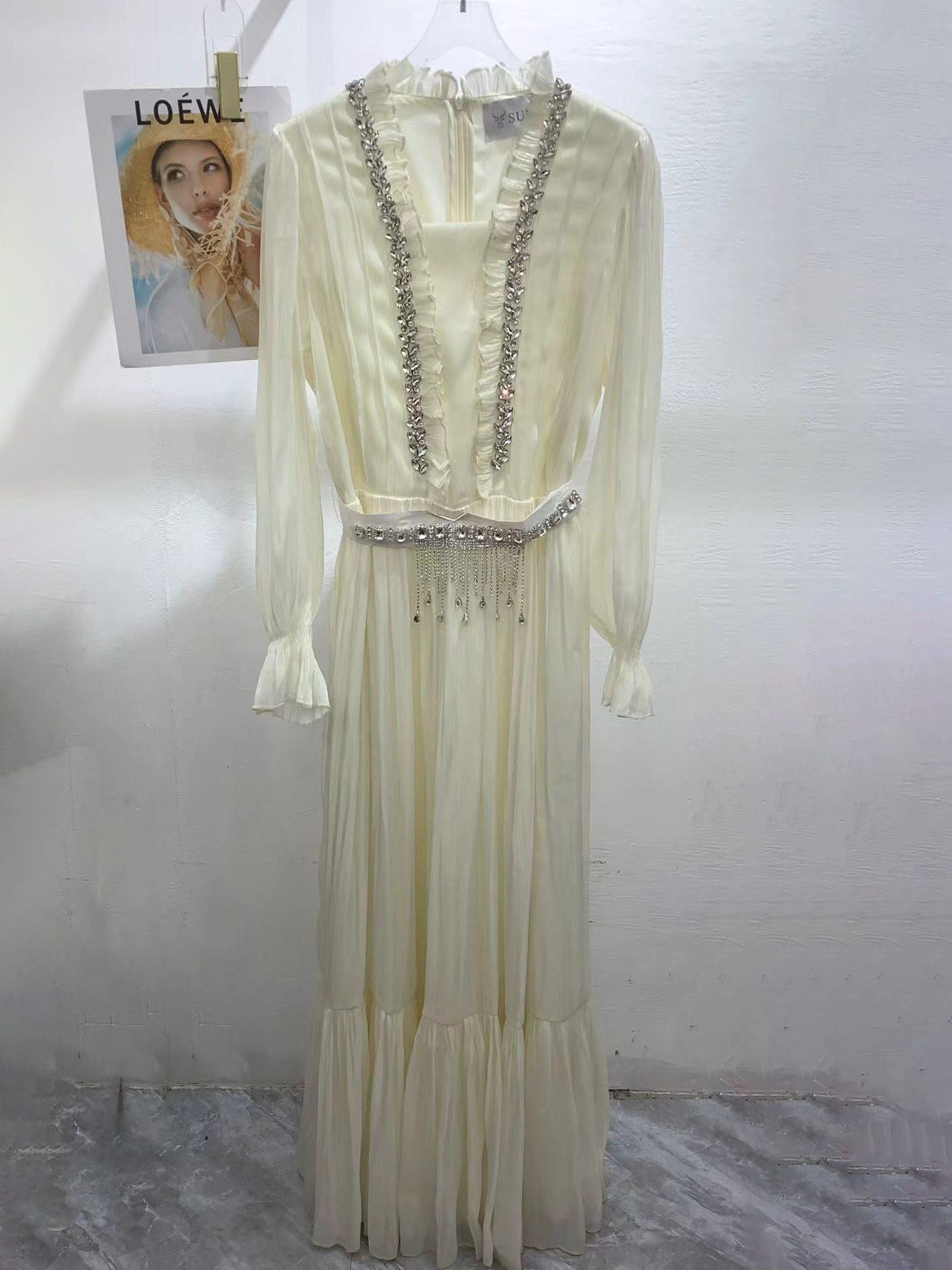 TWOTWINSTYLE Patchwork Diamond Bell Sleeve Elegant Dress