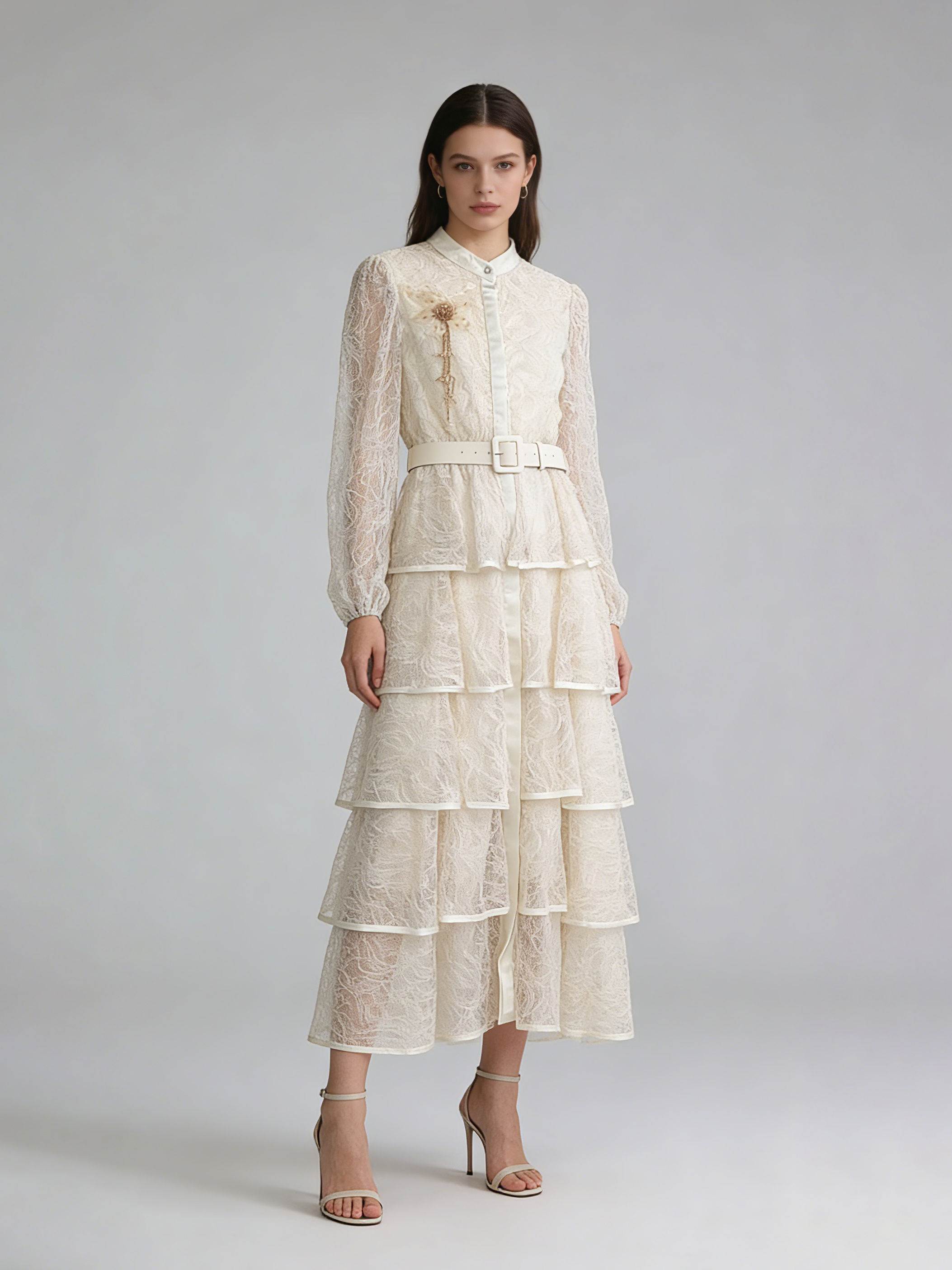 TWOTWINSTYLE Round Neck Patchwork Belt Lace Fashion Dress