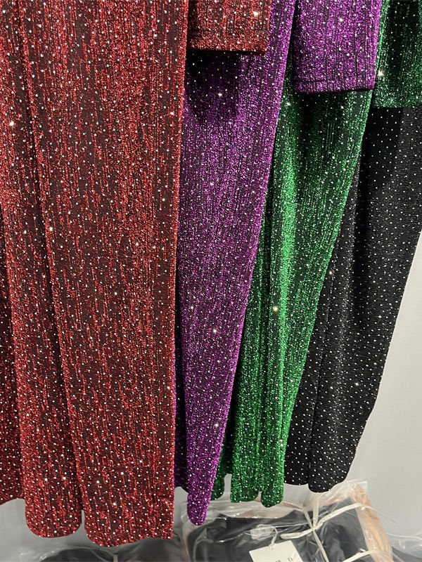 TWOTWINSTYLE Solid V Neck Spliced Sequins Ruched Vintage Dress