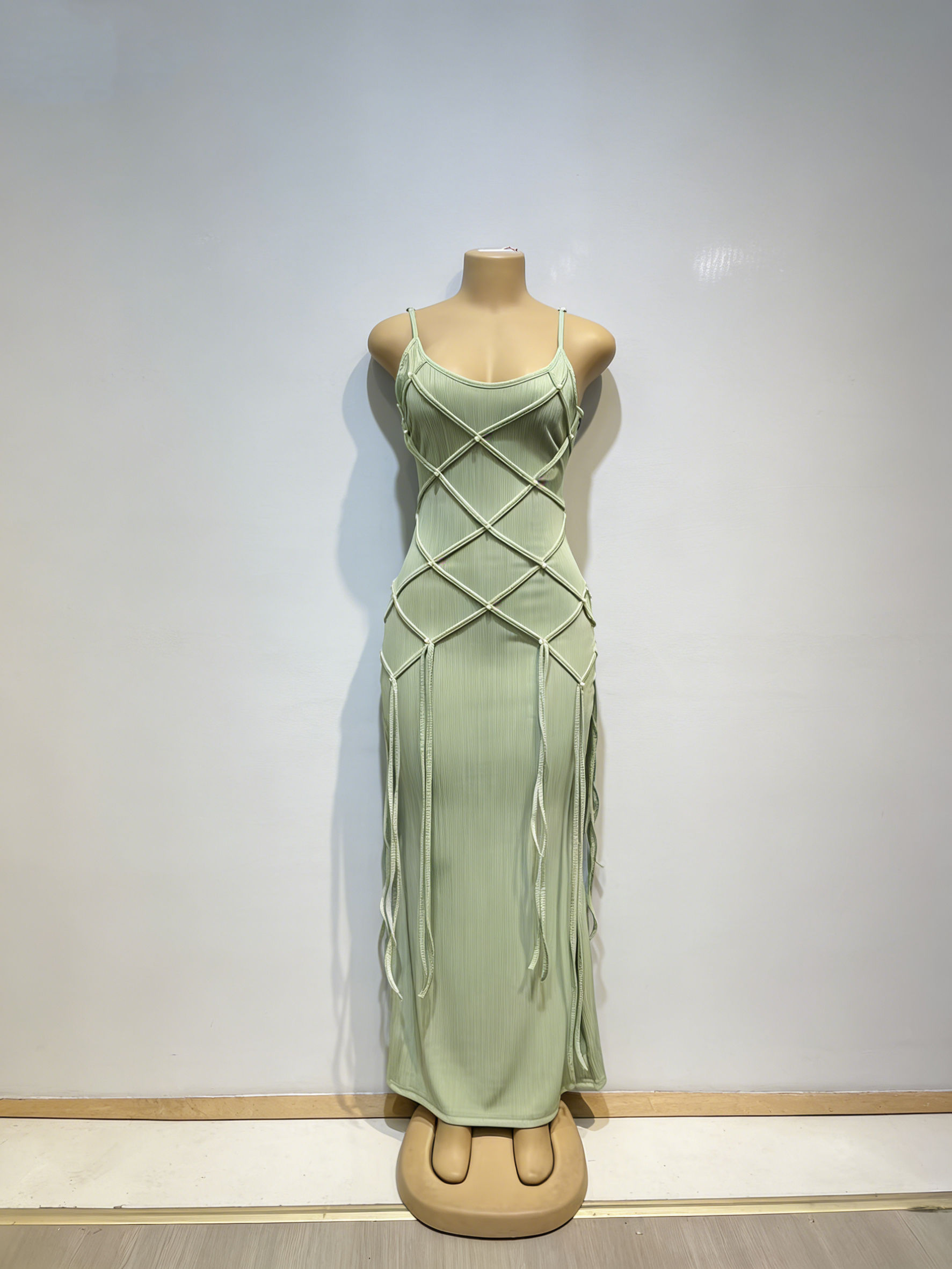 TWOTWINSTYLE Spliced Diamond Slimming Spaghetti Strap Dress