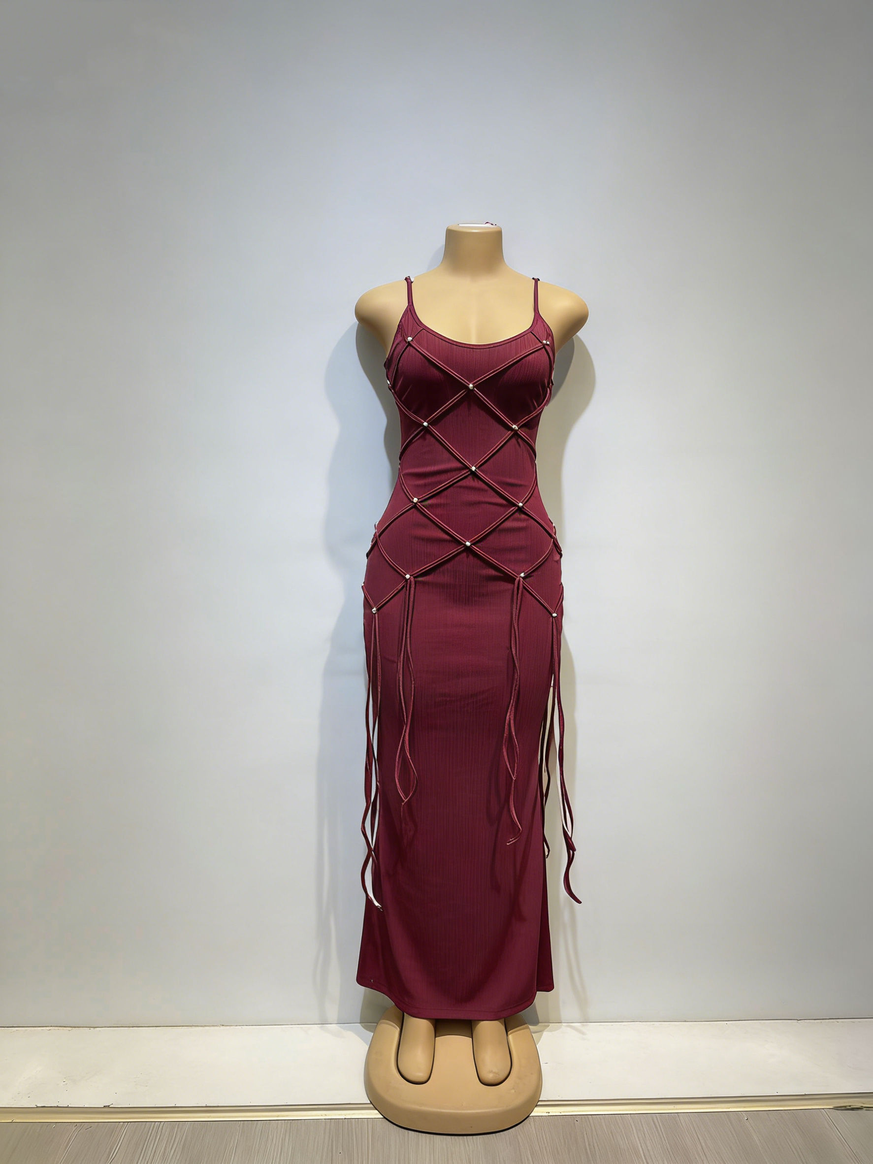 TWOTWINSTYLE Spliced Diamond Slimming Spaghetti Strap Dress