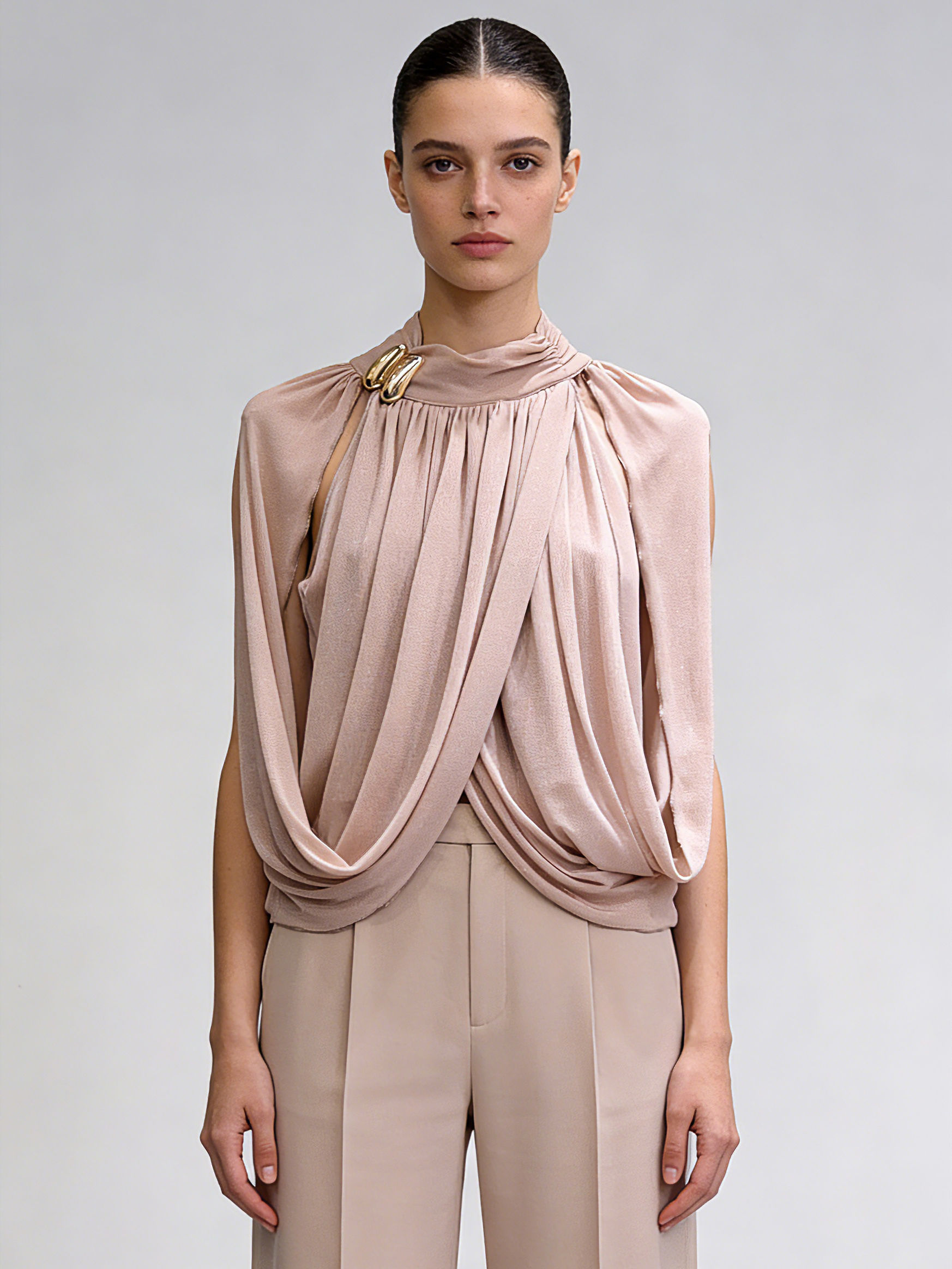 TWOTWINSTYLE Stand Collar Cross Hanging Folds Chic Shirt