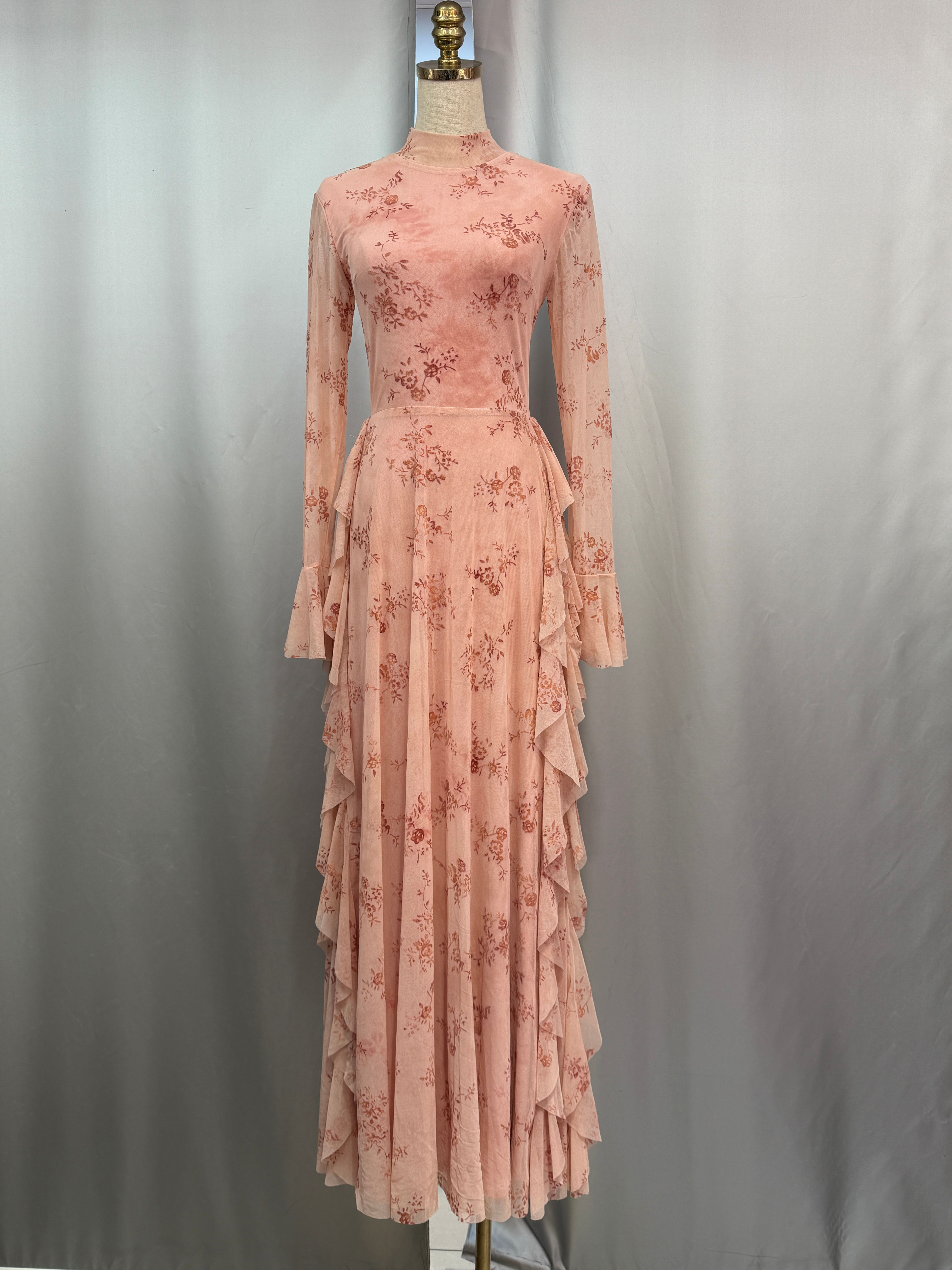 TWOTWINSTYLE Stand Collar Long Sleeve Tunic Spliced Ruffles Designer Dress
