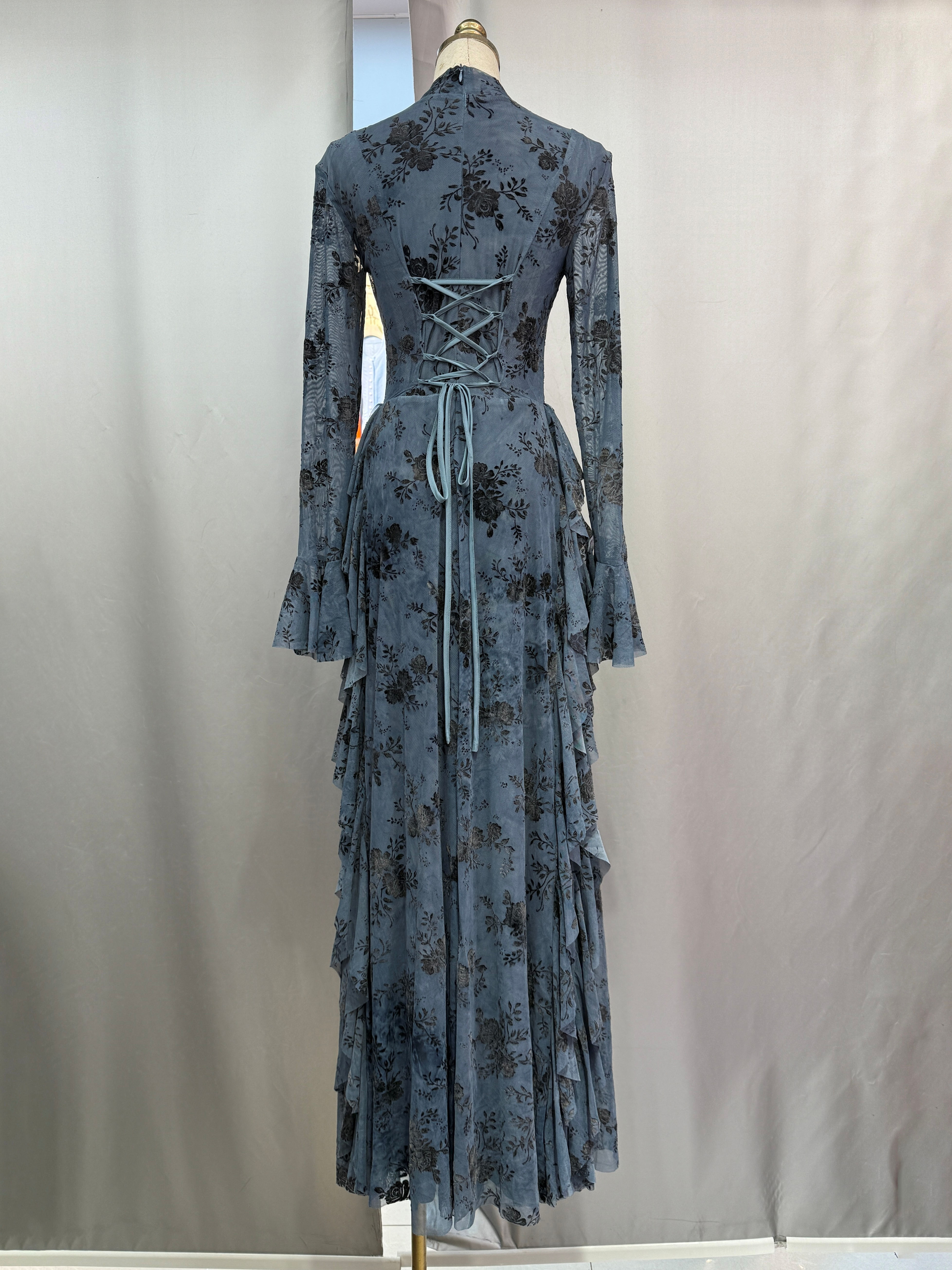 TWOTWINSTYLE Stand Collar Long Sleeve Tunic Spliced Ruffles Designer Dress