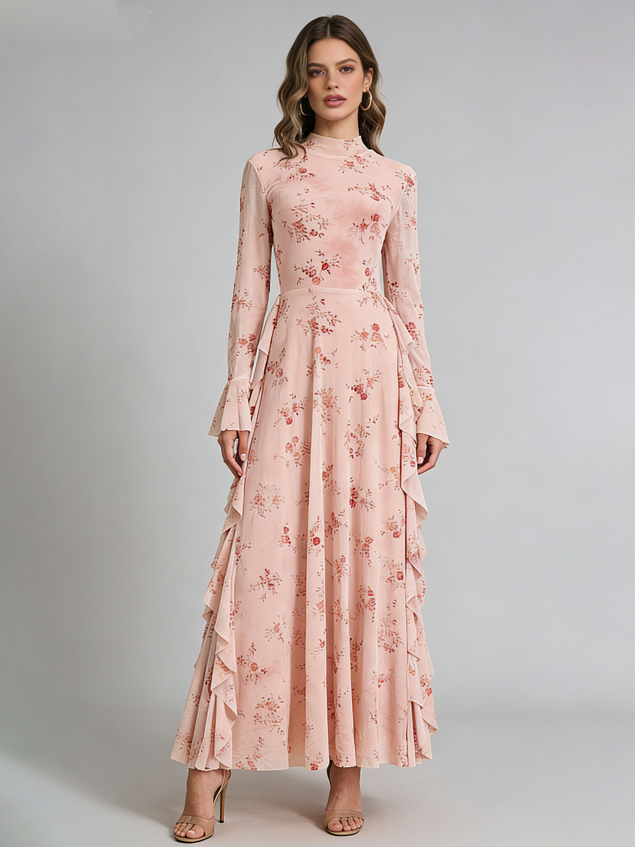 TWOTWINSTYLE Stand Collar Long Sleeve Tunic Spliced Ruffles Designer Dress