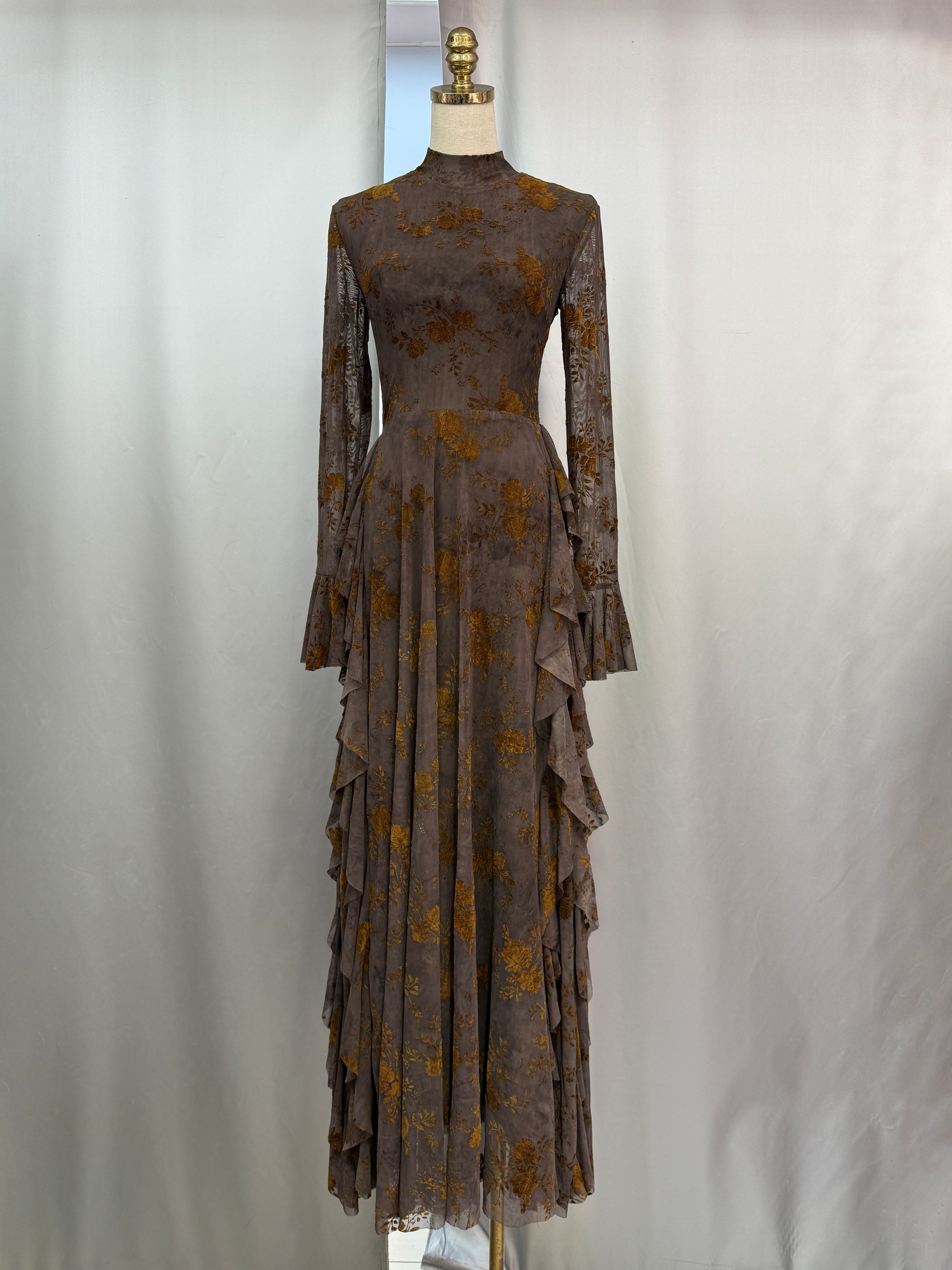 TWOTWINSTYLE Stand Collar Long Sleeve Tunic Spliced Ruffles Designer Dress
