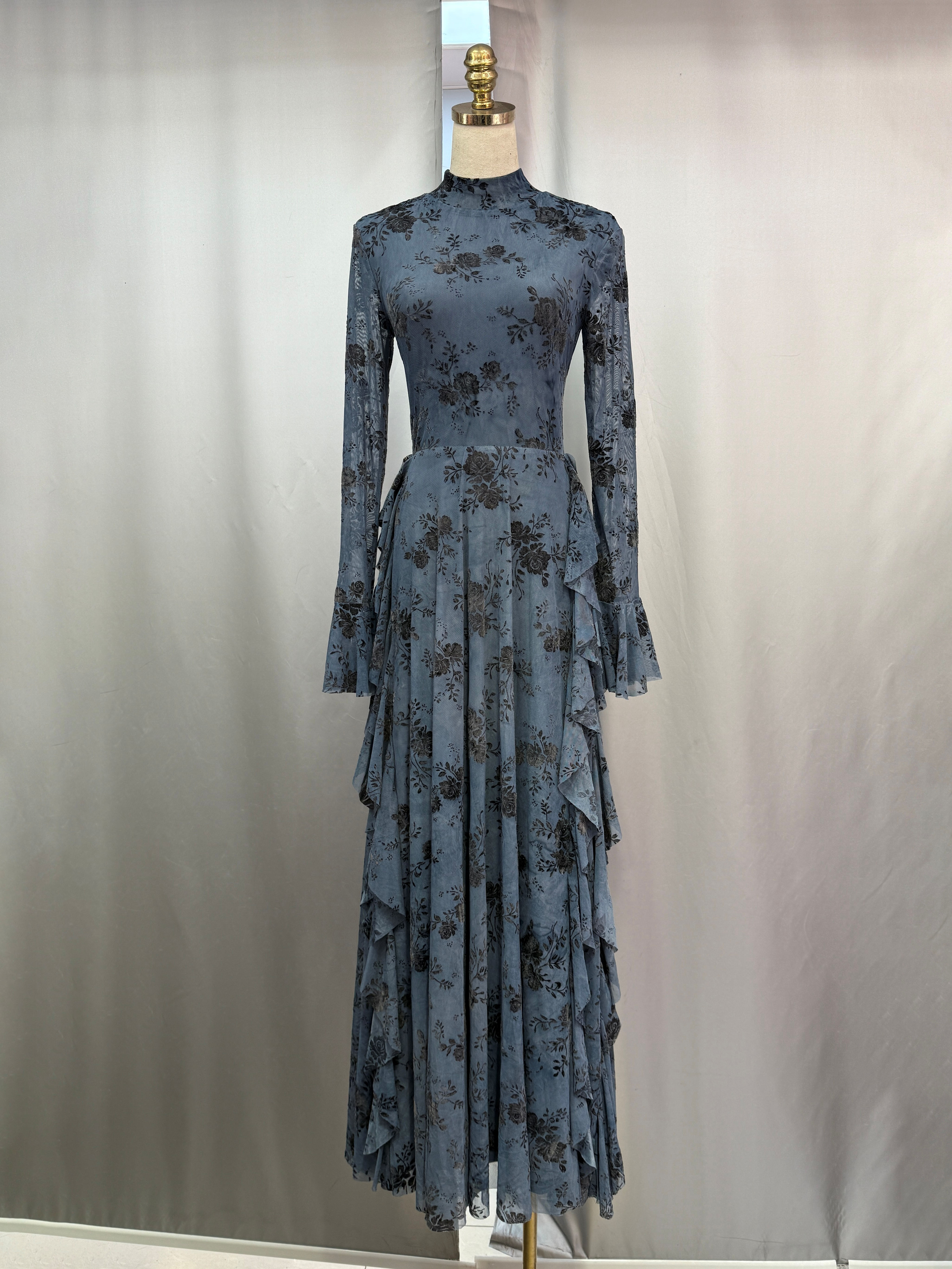 TWOTWINSTYLE Stand Collar Long Sleeve Tunic Spliced Ruffles Designer Dress