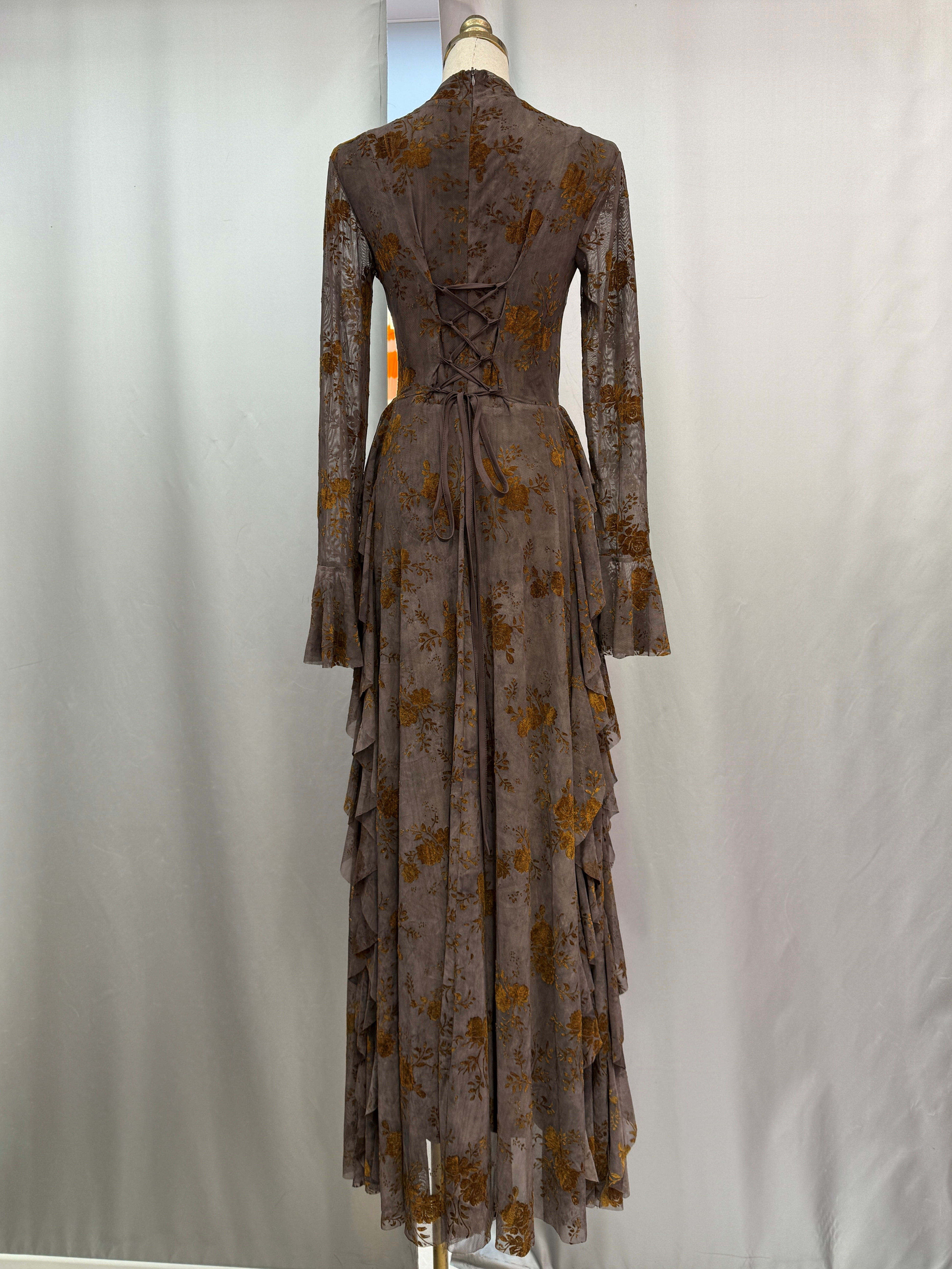 TWOTWINSTYLE Stand Collar Long Sleeve Tunic Spliced Ruffles Designer Dress