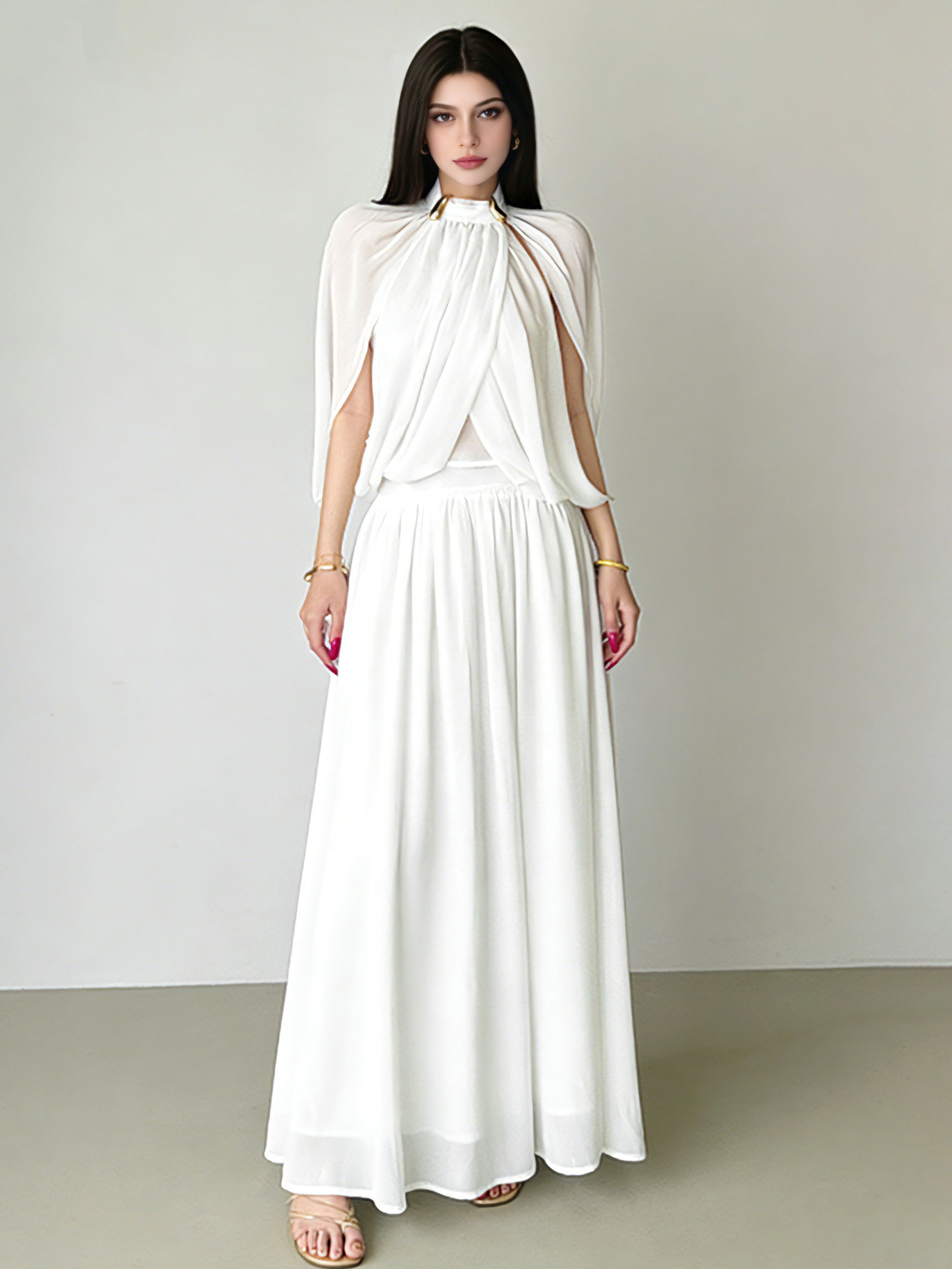 TWOTWINSTYLE Stand Collar Sleeveles Top Solid High Waist Skirt Elegant Set