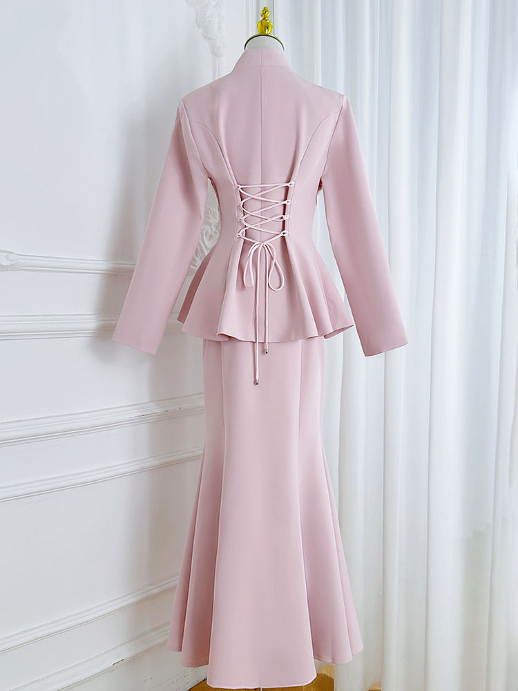 TWOTWINSTYLE Stand Collar Spliced Single Breasted Top High Waist Skirt Elegant Set