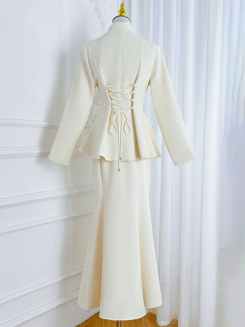 TWOTWINSTYLE Stand Collar Spliced Single Breasted Top High Waist Skirt Elegant Set