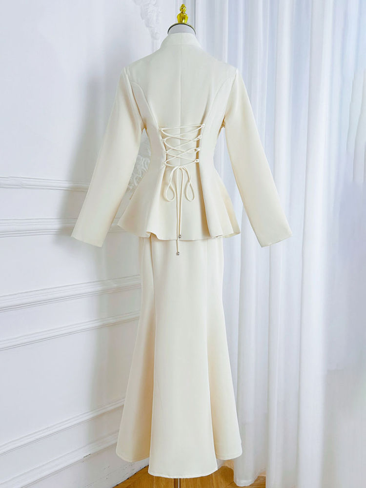 TWOTWINSTYLE Stand Collar Spliced Single Breasted Top High Waist Skirt Elegant Set
