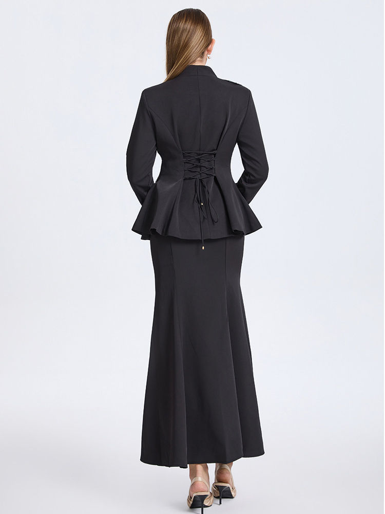 TWOTWINSTYLE Stand Collar Spliced Single Breasted Top High Waist Skirt Elegant Set