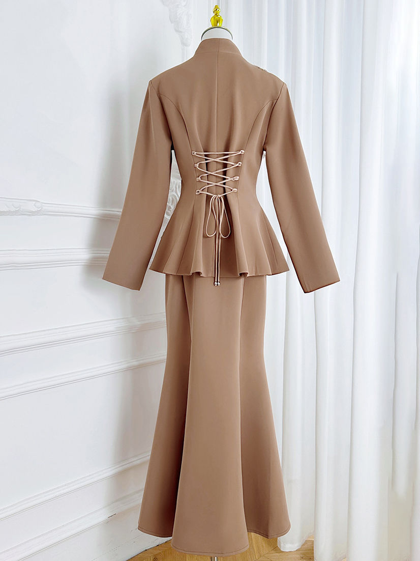 TWOTWINSTYLE Stand Collar Spliced Single Breasted Top High Waist Skirt Elegant Set