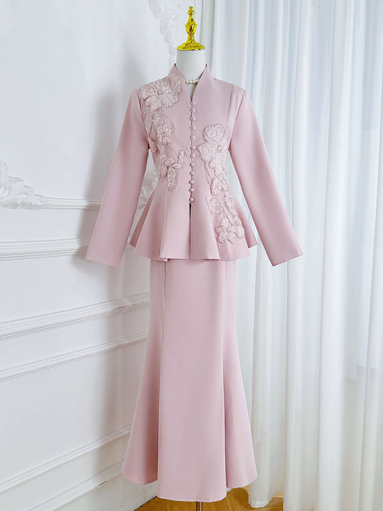 TWOTWINSTYLE Stand Collar Spliced Single Breasted Top High Waist Skirt Elegant Set