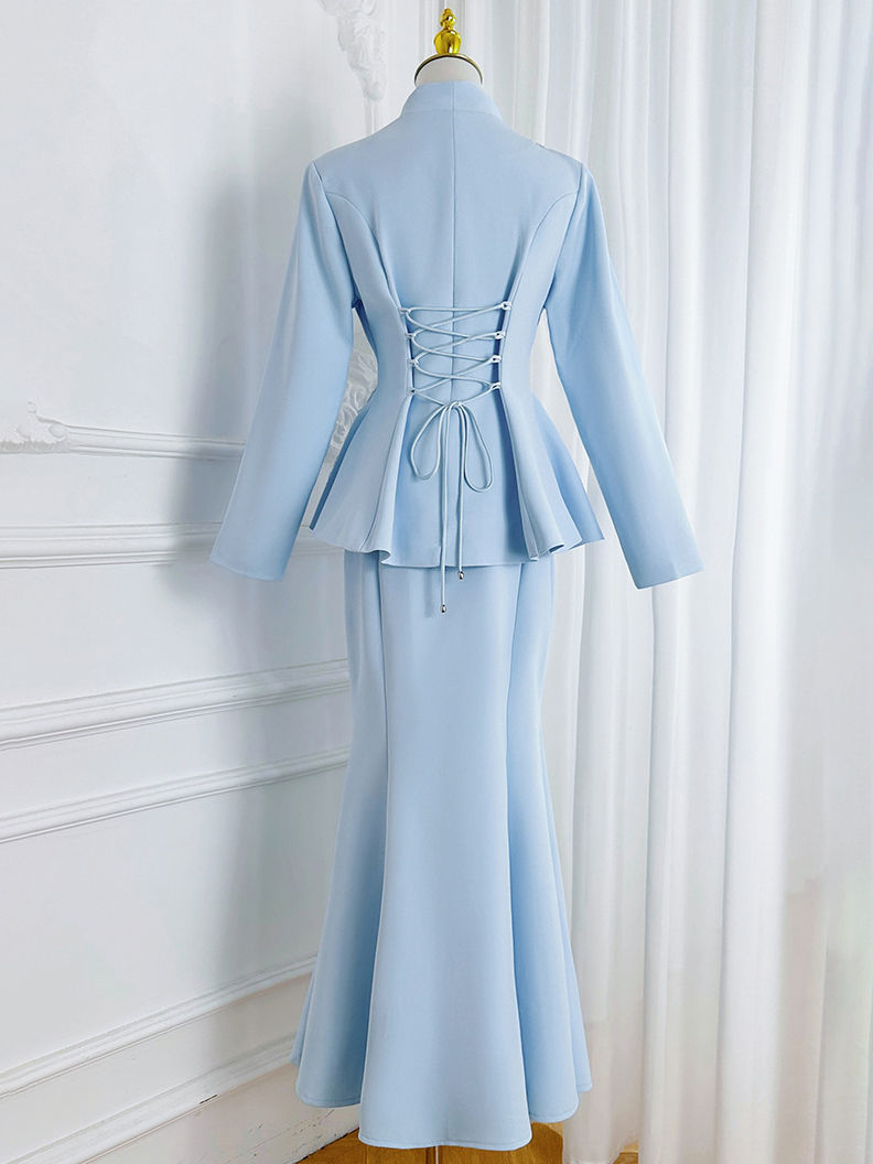 TWOTWINSTYLE Stand Collar Spliced Single Breasted Top High Waist Skirt Elegant Set