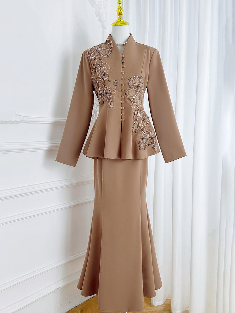 TWOTWINSTYLE Stand Collar Spliced Single Breasted Top High Waist Skirt Elegant Set