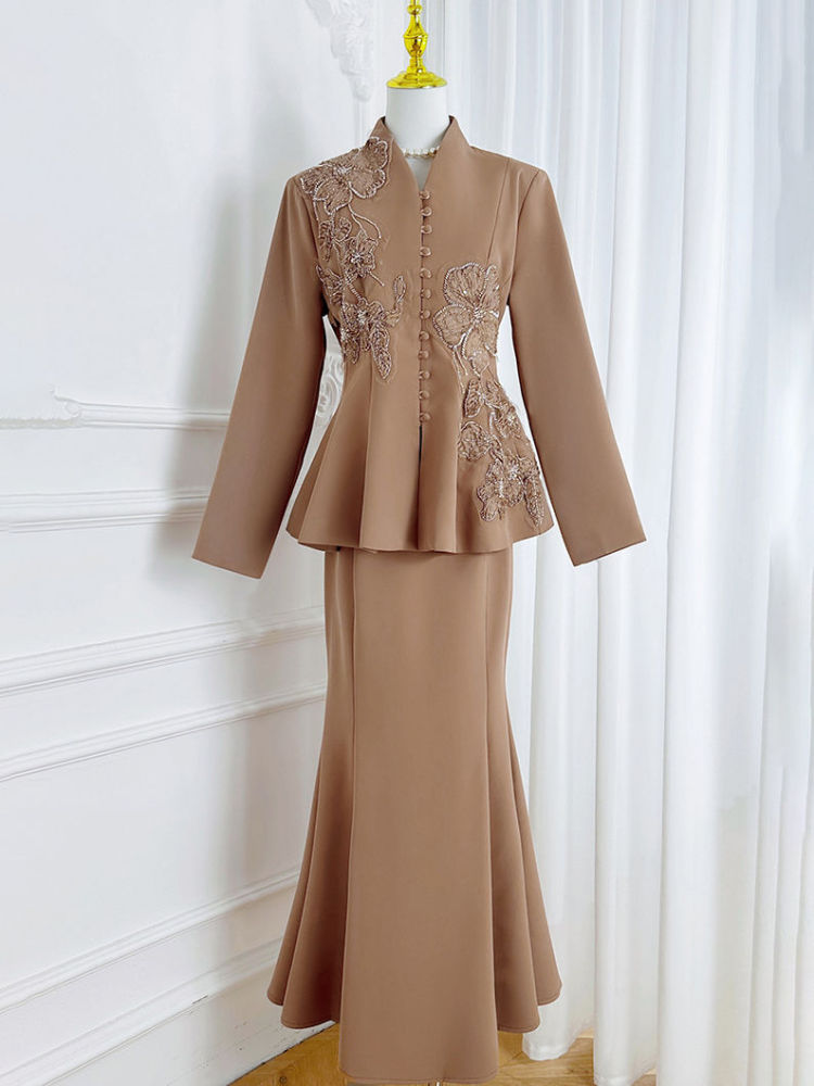 TWOTWINSTYLE Stand Collar Spliced Single Breasted Top High Waist Skirt Elegant Set