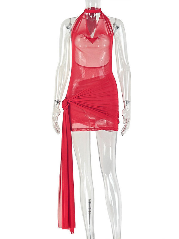 TWOTWINSTYLE V Neck Backless Spliced Lace Up Sexy Dress