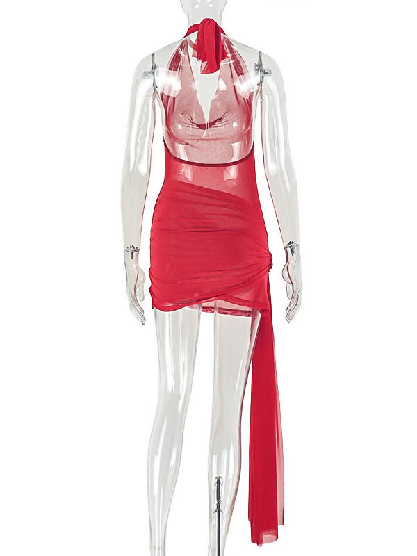 TWOTWINSTYLE V Neck Backless Spliced Lace Up Sexy Dress
