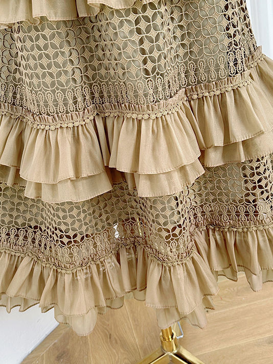 TWOTWINSTYLE V Neck Patchwork Lace High Waist Vintage Dress
