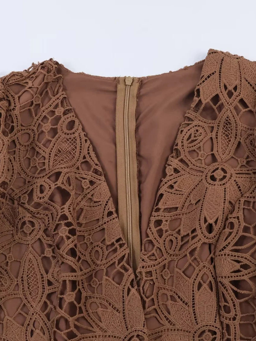 TWOTWINSTYLE V Neck Tunic Patchwork Lace Vintage Dress