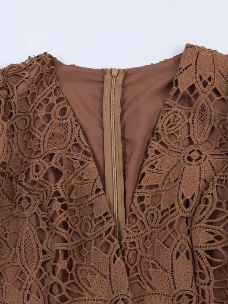 TWOTWINSTYLE V Neck Tunic Patchwork Lace Vintage Dress