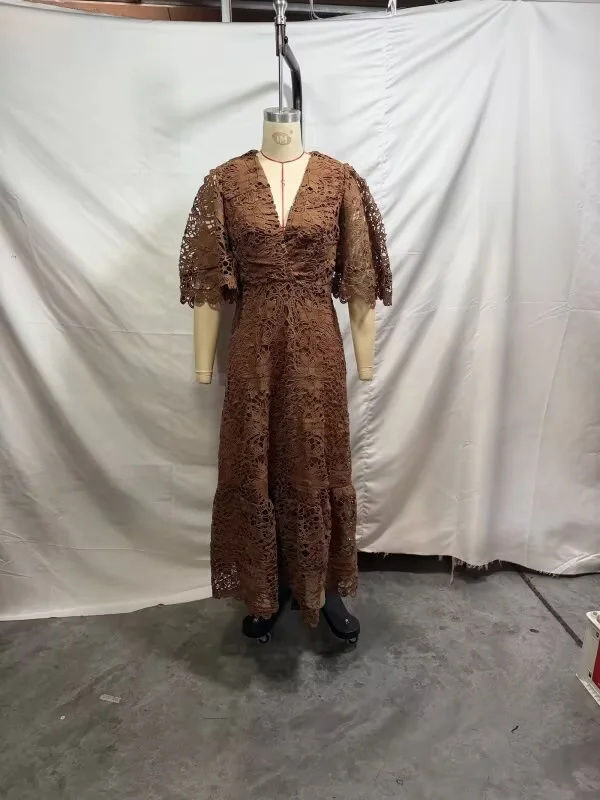 TWOTWINSTYLE V Neck Tunic Patchwork Lace Vintage Dress
