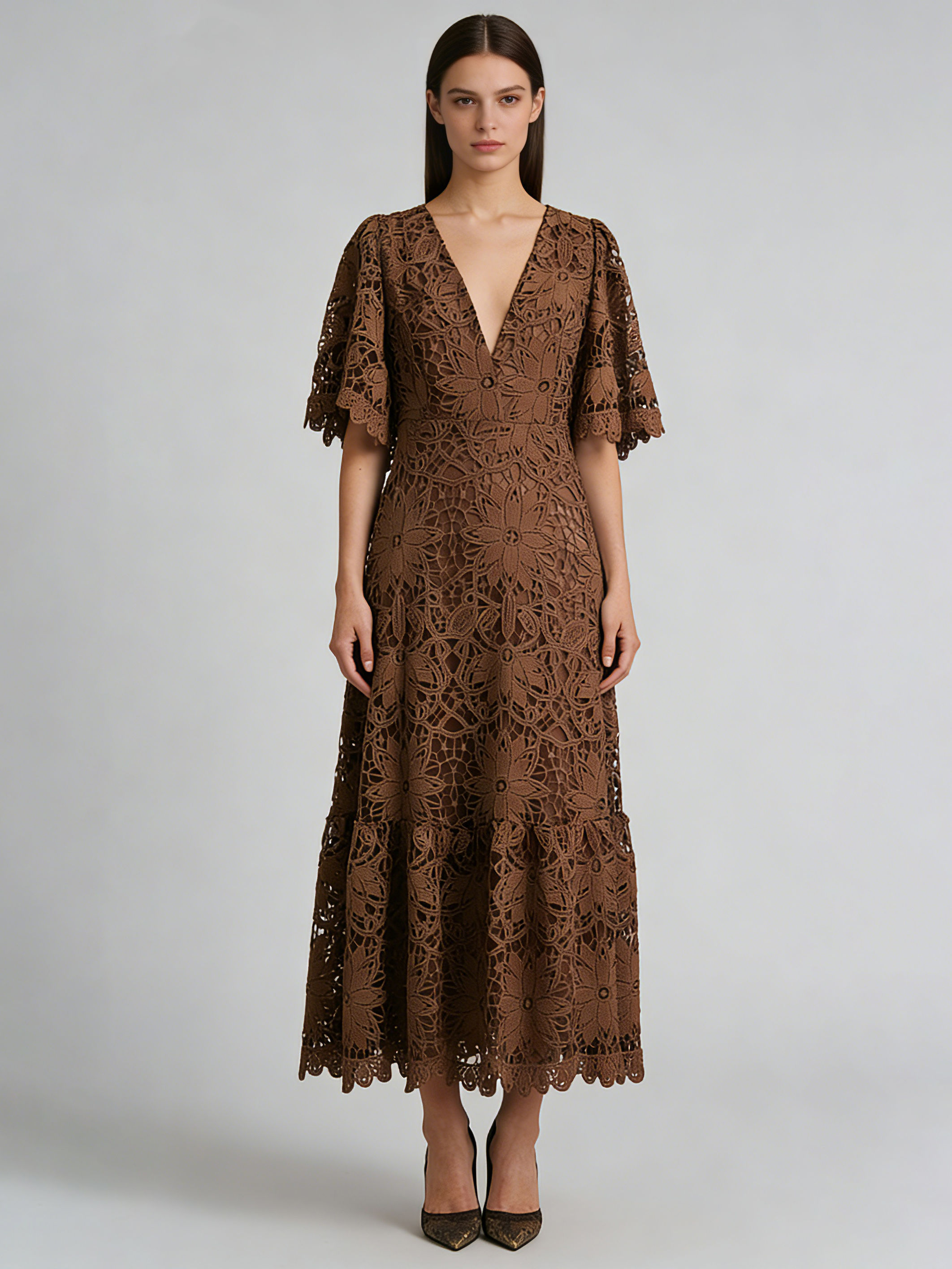 TWOTWINSTYLE V Neck Tunic Patchwork Lace Vintage Dress