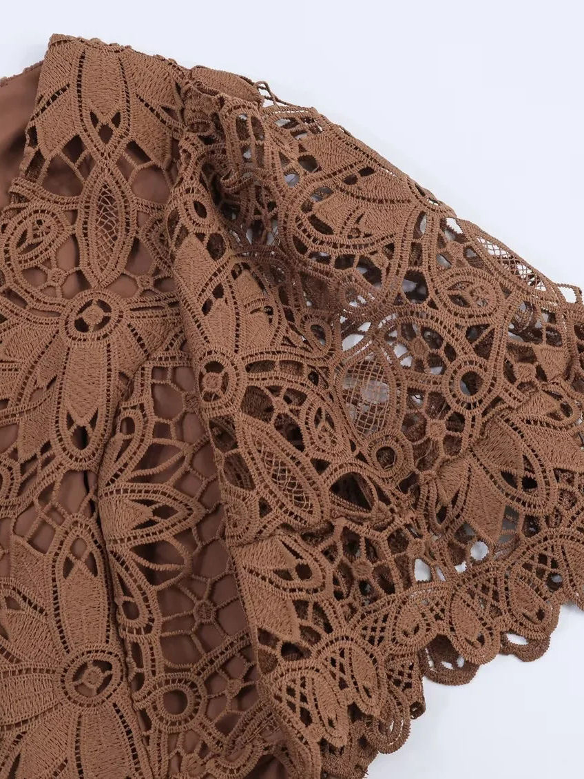 TWOTWINSTYLE V Neck Tunic Patchwork Lace Vintage Dress
