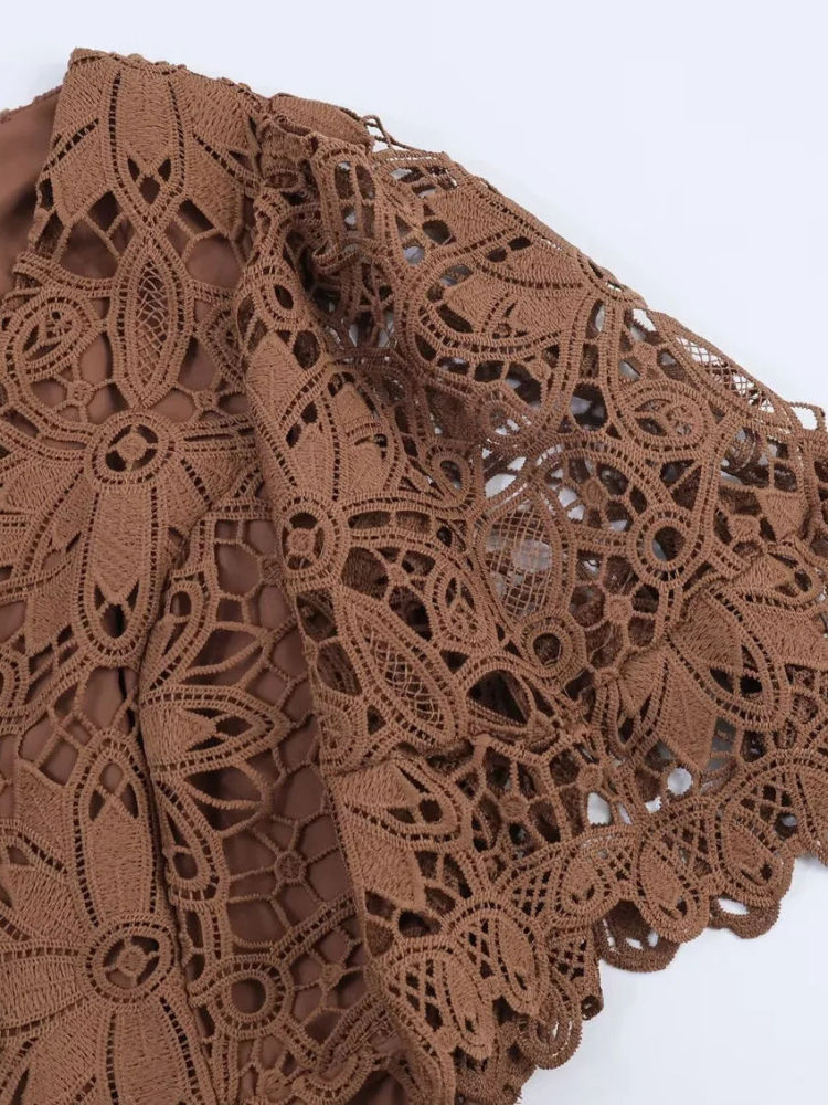 TWOTWINSTYLE V Neck Tunic Patchwork Lace Vintage Dress