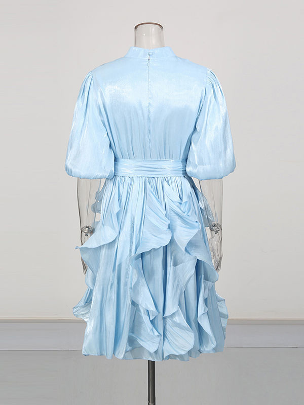 TWOTWINSTYLE Stand Collar Patchwork Ruffles High Waist Fashion Dress