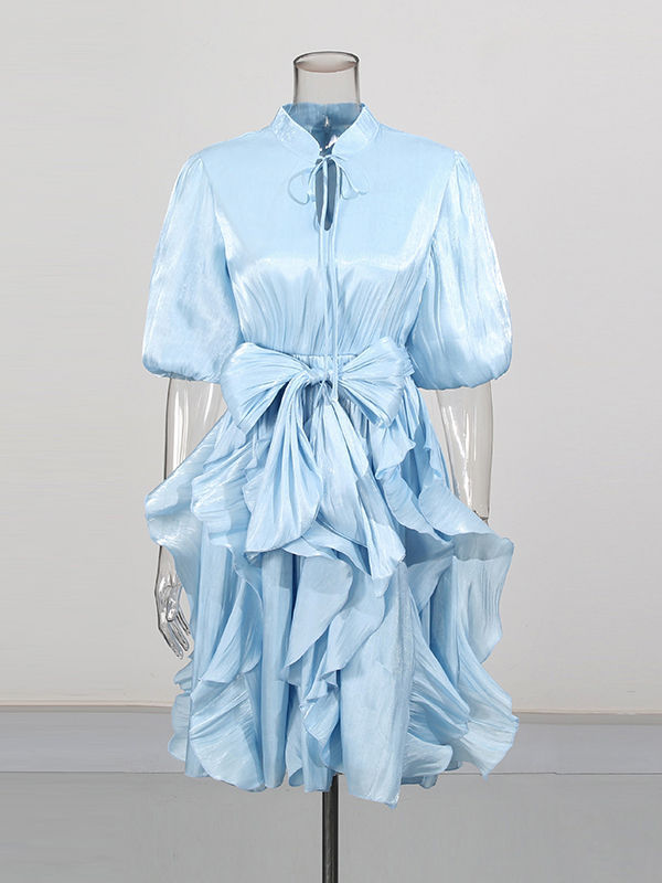 TWOTWINSTYLE Stand Collar Patchwork Ruffles High Waist Fashion Dress