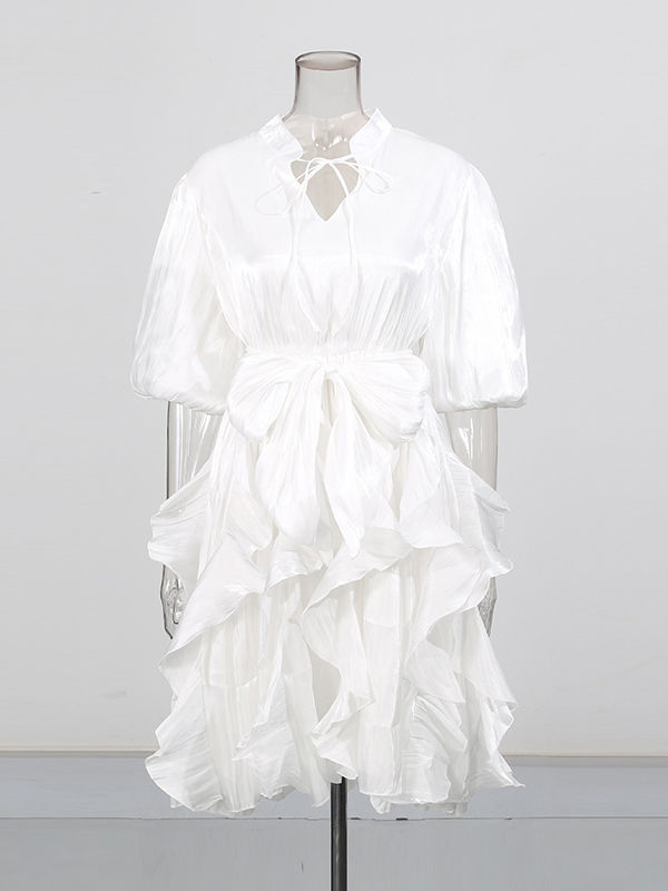 TWOTWINSTYLE Stand Collar Patchwork Ruffles High Waist Fashion Dress
