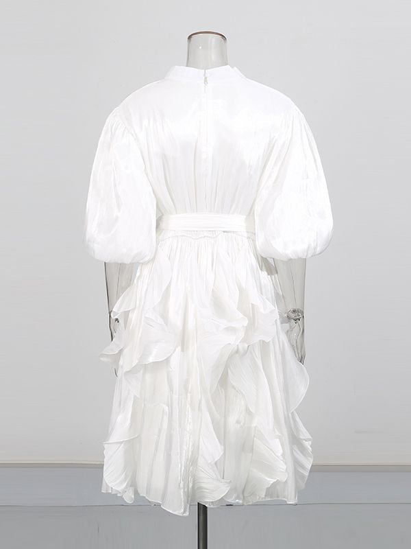 TWOTWINSTYLE Stand Collar Patchwork Ruffles High Waist Fashion Dress