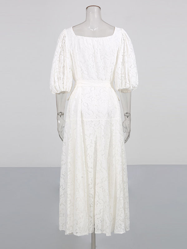 TWOTWINSTYLE Square Neckline Puff Sleeve High Waist Elegant Dress