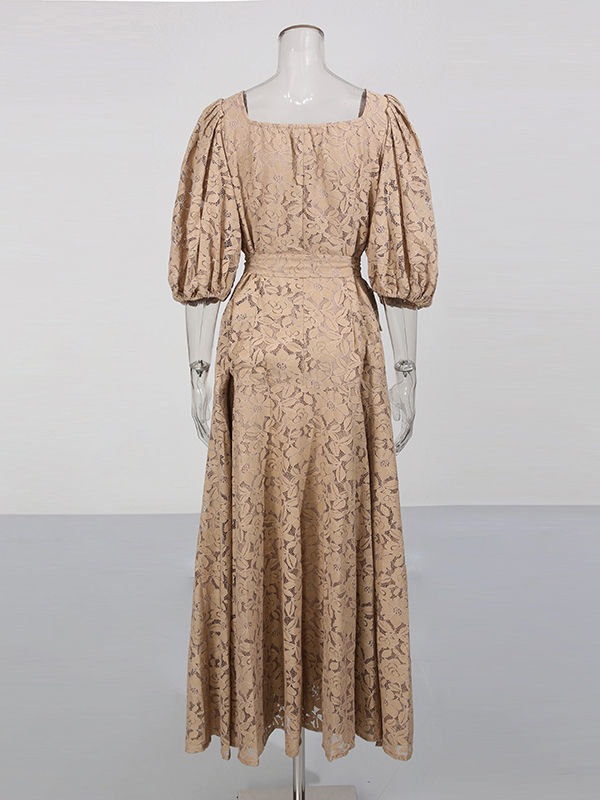 TWOTWINSTYLE Square Neckline Puff Sleeve High Waist Elegant Dress