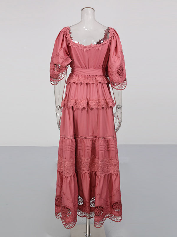 TWOTWINSTYLE Square Neckline Tunic Patchwork Lace Fashion Dress