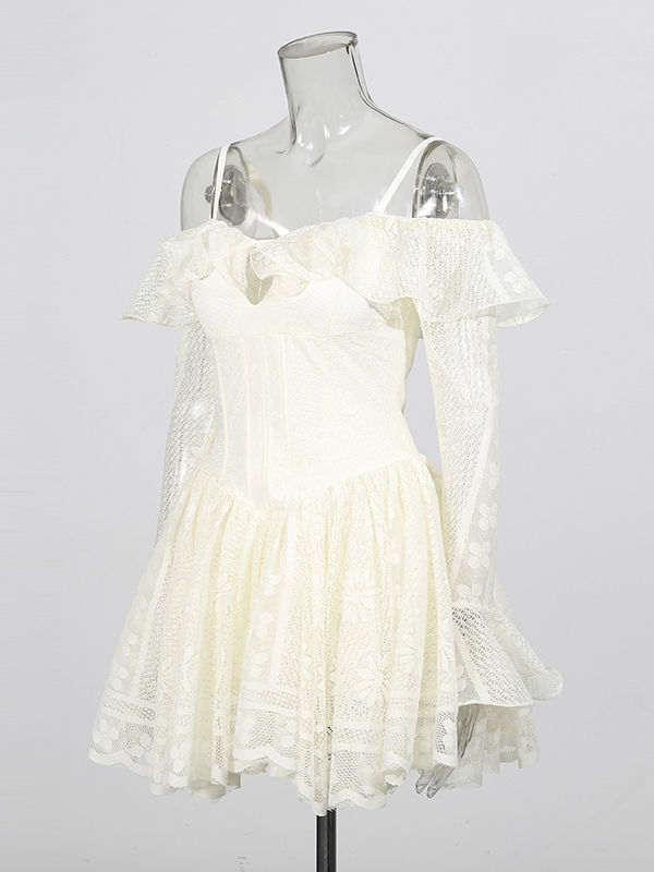 TWOTWINSTYLE Off Shoulder Tunic Patchwork Lace Fashion Dress