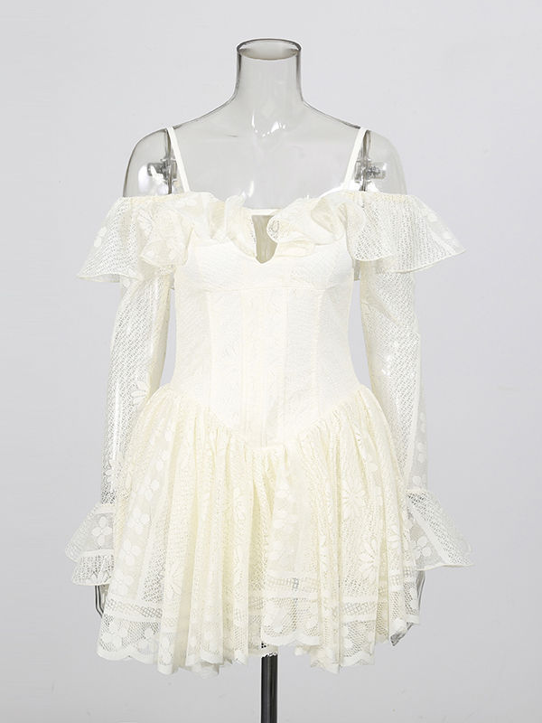 TWOTWINSTYLE Off Shoulder Tunic Patchwork Lace Fashion Dress