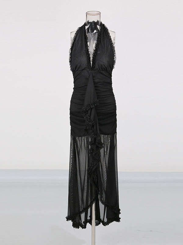 TWOTWINSTYLE Sleeveles Spliced Ruffles Irregular Hem Minimalist Dress