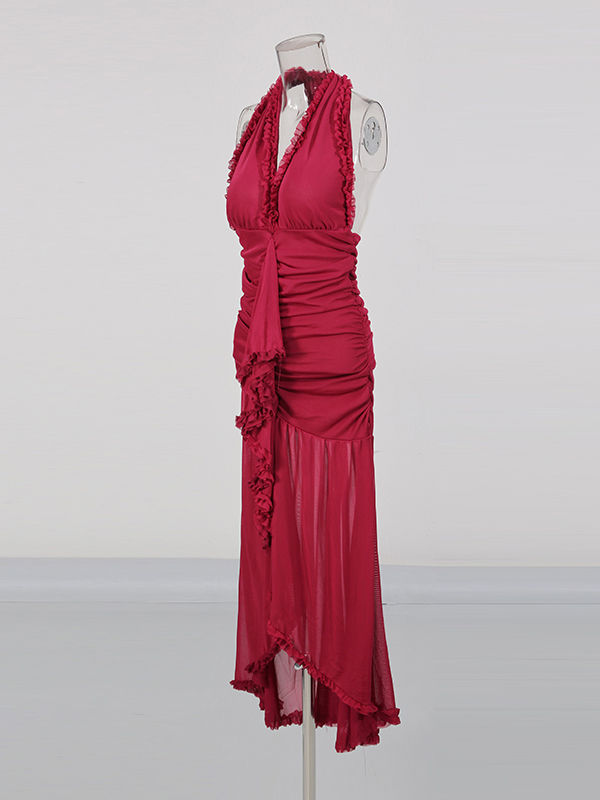 TWOTWINSTYLE Sleeveles Spliced Ruffles Irregular Hem Minimalist Dress