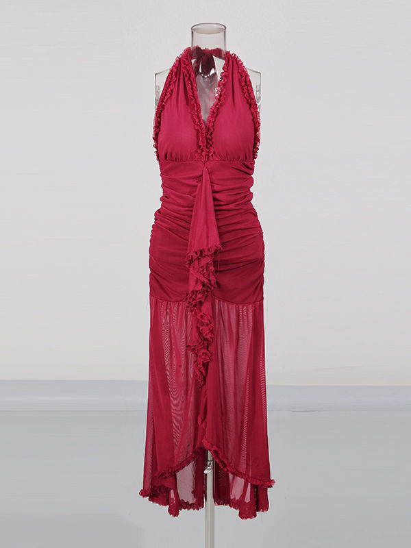 TWOTWINSTYLE Sleeveles Spliced Ruffles Irregular Hem Minimalist Dress