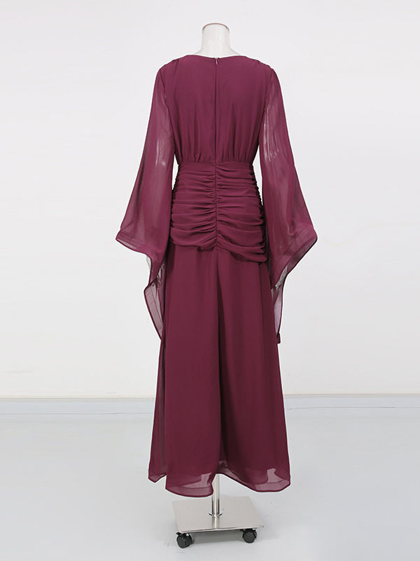 TWOTWINSTYLE Deep V Neck Bell Sleeve Side Split Chic Dress