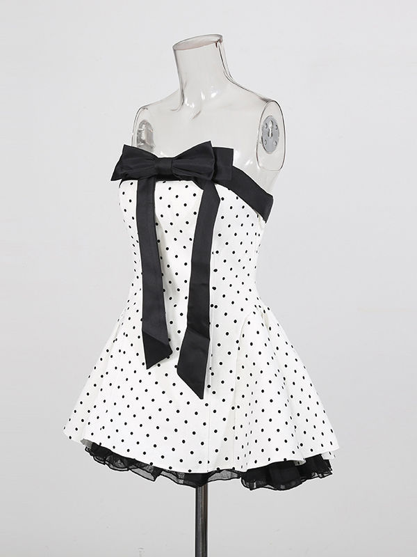 TWOTWINSTYLE Hit Color Patchwork Bowknot Elegant Mini Dress